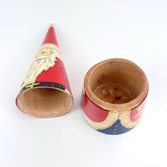 Nesting Santa Claus Christmas Wooden Doll Cone Shape Only One - Picture 7 of 9